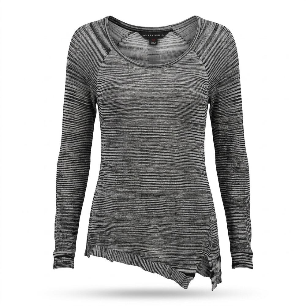 Rock & Republic Dye Asymmetrical Hem Scoop Neck Knit T-Shirt Women Size M